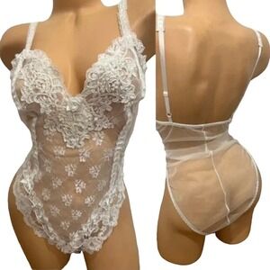Sachet vintage White Lace Teddy Sachet sz L bridal Y2K sheer embroidered NWOT